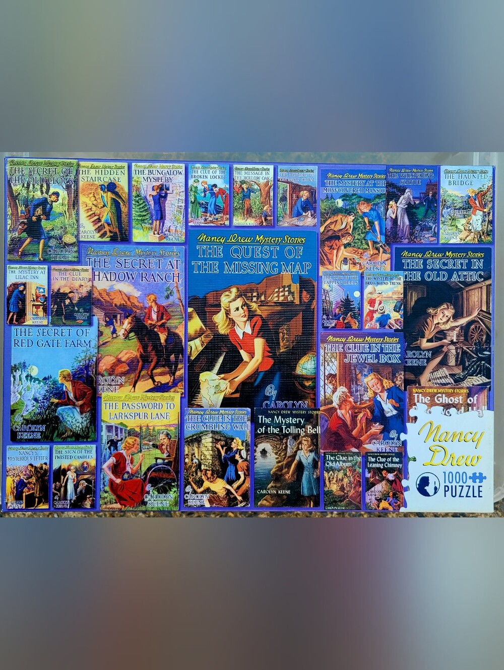 Nancy Drew Mystery Stories Box Art Poster - Blue & Multicolor 1000pc Puzzle